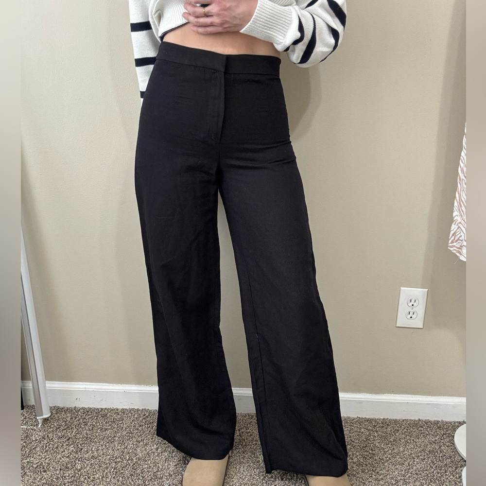H&M 100% Linen Black Wide Leg Pants, 4